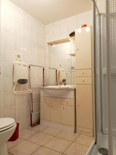 une salle de bain avec toilettes, lavabo et douche dans l'établissement la cigogne, à Céret