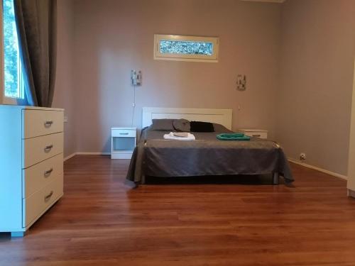 ein Schlafzimmer mit einem Bett und einer Kommode in der Unterkunft Villa di montagna in Herceg-Novi