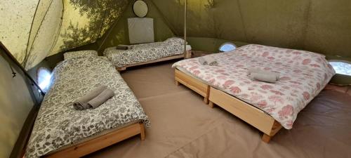 מיטה או מיטות בחדר ב-LJUBAC GLAMPING BELL TENT Robinson