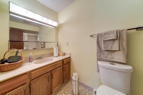a bathroom with a sink and a toilet and a mirror at Cleveland Area Retreat Near Lake Erie in Richmond Heights