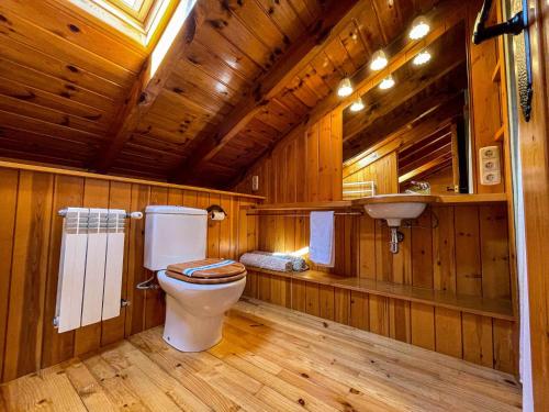 a bathroom with a toilet and a sink in a cabin at Casa Elegancia Pleta de Saga in Ger