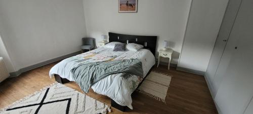een slaapkamer met een bed met een zwart hoofdeinde bij Appartement spacieux cosy centre Epinal !!! in Épinal