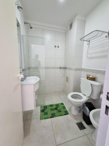 a white bathroom with a toilet and a sink at Departamentos Temporarios Reggiardo in Resistencia