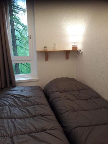 - une chambre avec un lit à côté d'une fenêtre dans l'établissement Charmant T1bis pied des pistes à Vars les Claux Résidence les Fibieres, à Vars