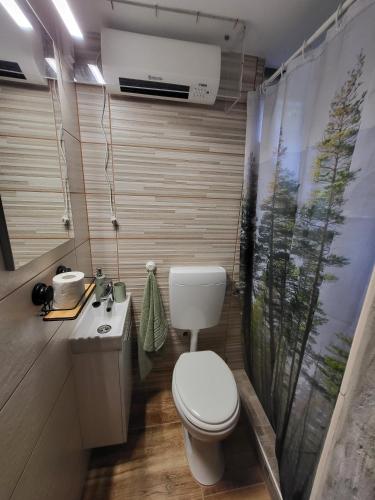 a small bathroom with a toilet and a sink at Forest paradise in Koprivnica