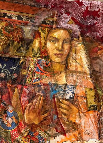 a painting of a woman holding a flag at A Villa di Rutali in Rutali