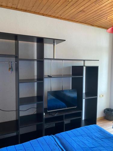 1 dormitorio con 1 cama y TV en la pared en Hotel Aurora en Ureki