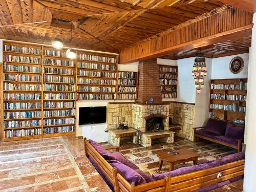 a living room with a couch and a fireplace at Bahaus Resort in Dalyan