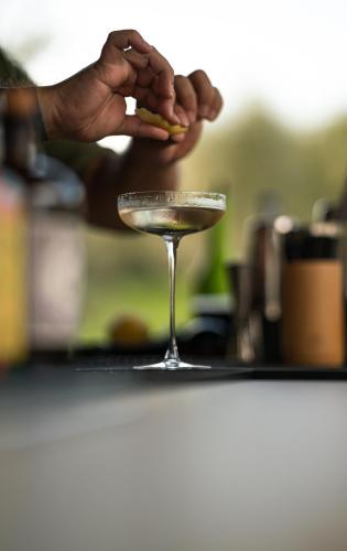 a person is holding a martini in a cocktail glass at Locanda Le Piazze in Castellina in Chianti