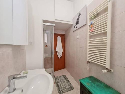 ein weißes Bad mit einem Waschbecken und einer Dusche in der Unterkunft Nel cuore dell'Appia Antica in Rom