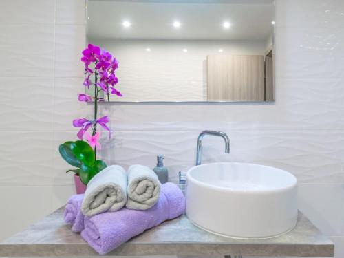 a bathroom counter with a sink and a mirror at Villa Emili by IstriaLux in Svetvinčenat