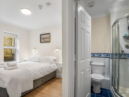 a bedroom with a bed and a shower and a toilet at Apartment 394 - Clifden in Clifden