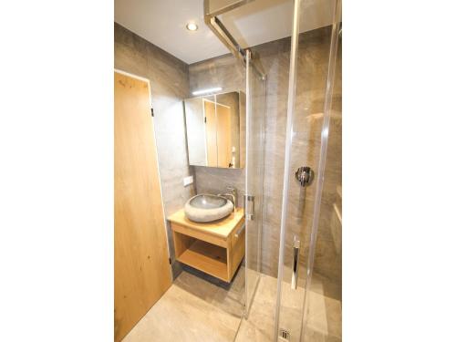 W łazience znajduje się prysznic i umywalka. w obiekcie Ferienwohnung 62 - Top 30 w mieście Königsleiten