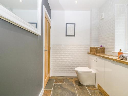 a bathroom with a toilet and a sink at Bryn Tirion in Holyhead