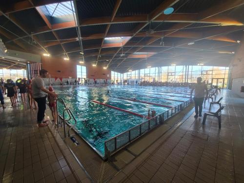 una gran piscina con gente a su alrededor en Appartement la scarpe, en Saint-Amand-les-Eaux