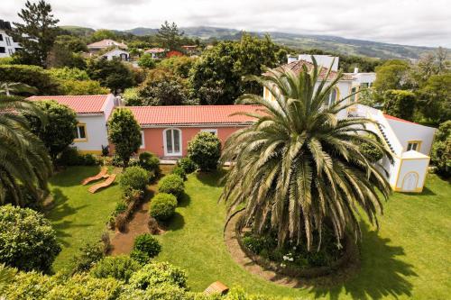 an aerial view of a house with a palm tree at Azores Green Villas in Ponta Delgada
