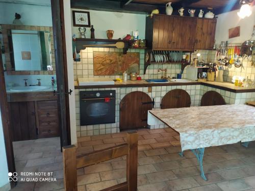 cocina con fregadero y fogones horno superior en chalet La vigna casa vacanze, en Scurcola Marsicana