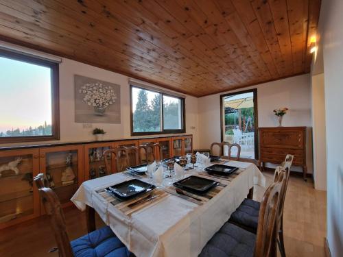 a large dining room with a table and chairs at Cyprus style Stone Villa in Paphos
