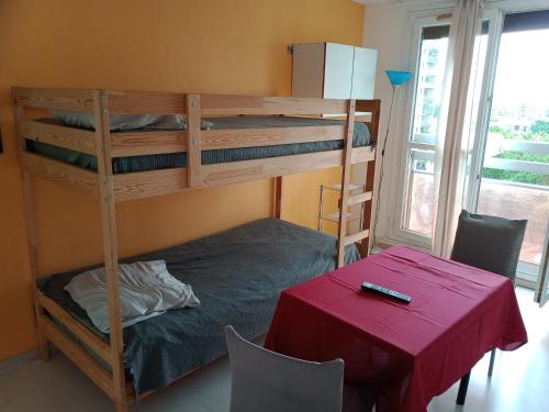 Двухъярусная кровать или двухъярусные кровати в номере Room in Guest room - Chambre dhote sur ParisPantin