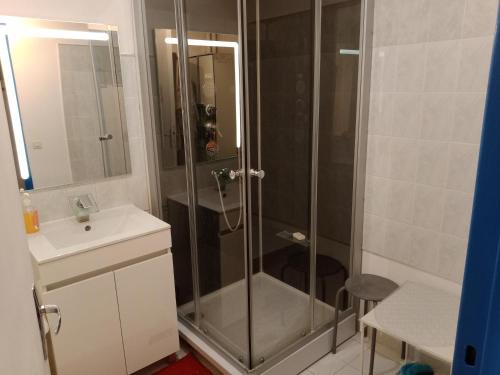 een badkamer met een douche en een wastafel bij Room in Guest room - Chambre dhote sur ParisPantin in Pantin
