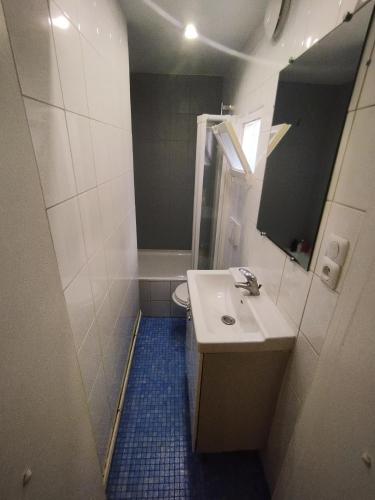 ein kleines Bad mit einem Waschbecken und einem Spiegel in der Unterkunft Sacré coeur studio in Paris