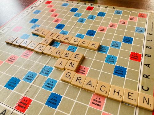a scrabble game on a table with at Alte Bock 2.0 in Grächen