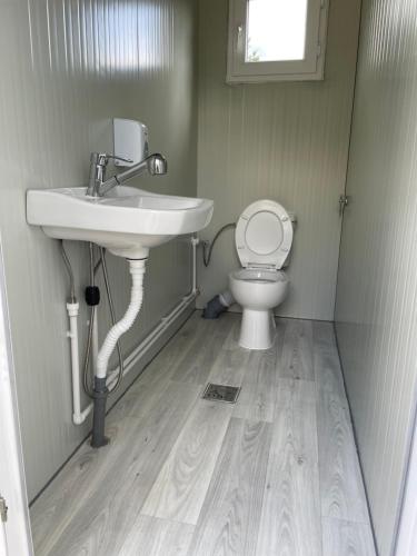a bathroom with a sink and a toilet at STORY GLAMPING POLOVRAGI in Racoviţa