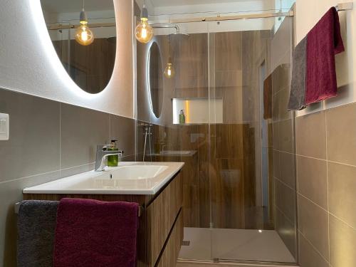 ein Bad mit einem Waschbecken und einer Dusche in der Unterkunft B&B NALÙ in Arco