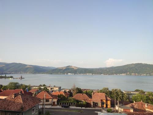 a view of a large body of water with houses at Casa Rebeca in Orşova