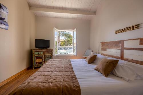 a bedroom with a large bed and a television at Appart'hotel Perle de Ré in La Couarde-sur-Mer