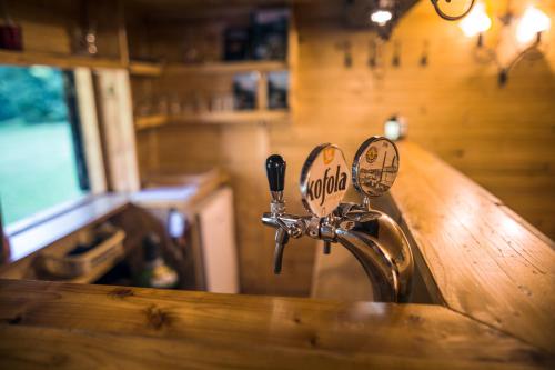 a kitchen sink with a faucet in a kitchen at Komáří Louka in Nová Olešná