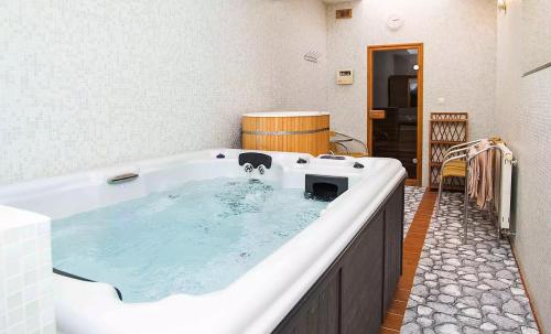 a large bath tub with a dog in it at Hotel Dominika in Bratislava