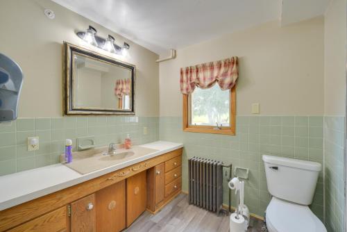 bagno con servizi igienici, lavandino e specchio di Natures Paradise Rustic Retreat in Wisconsin! 