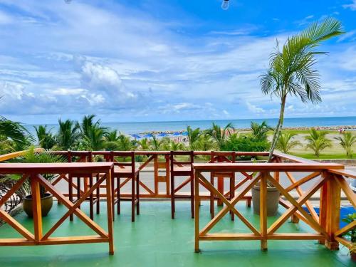 a view of the beach from the restaurant at Casa Hotel Terraza del Cabrero in Cartagena de Indias