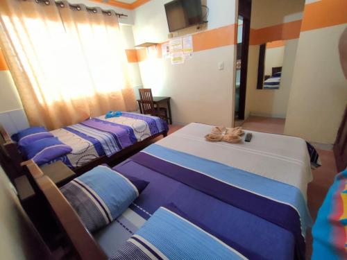 a room with three beds with a cat laying on them at RESIDENCIAL 14 DE DICIEMBRE in Santa Cruz de la Sierra
