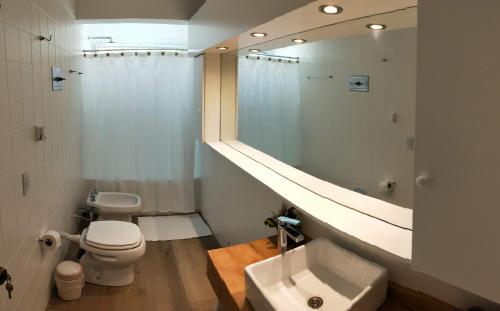 Un baño con lavabo, inodoro y espejo. en CasaParque Mendoza, en Mendoza