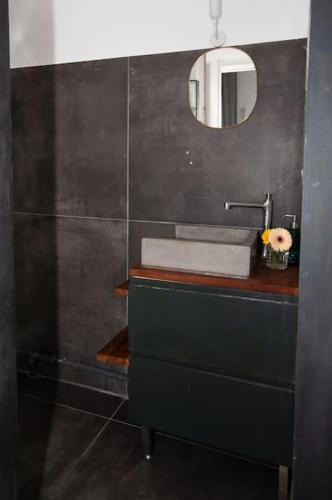 une salle de bain avec un lavabo et un miroir dans l'établissement Magnifique Duplex proche cours Julien, à Marseille