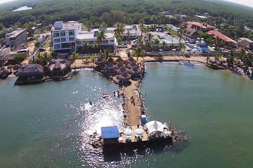 an aerial view of a resort in the water at Hotel La Fragata in Coveñas