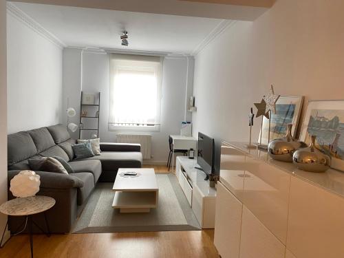 a living room with a couch and a tv at Apartamento Lea in Bilbao