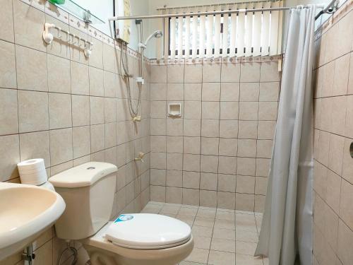 W łazience znajduje się toaleta, umywalka i prysznic. w obiekcie DMC2 Residence Panglao w Panglao City