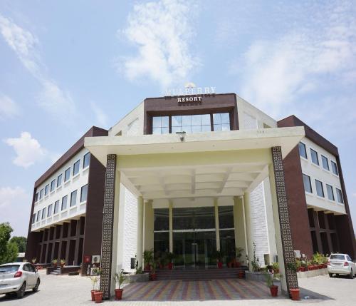 a view of the front of a hotel at Bamboo Saa Mulberry Resort Pushkar in Pushkar