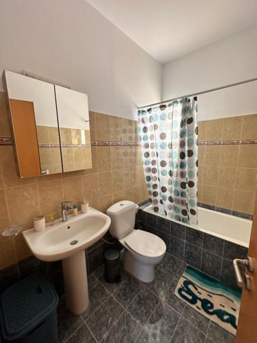 a bathroom with a toilet and a sink at Treditto House - Ground Floor residence C1 in Koskinou
