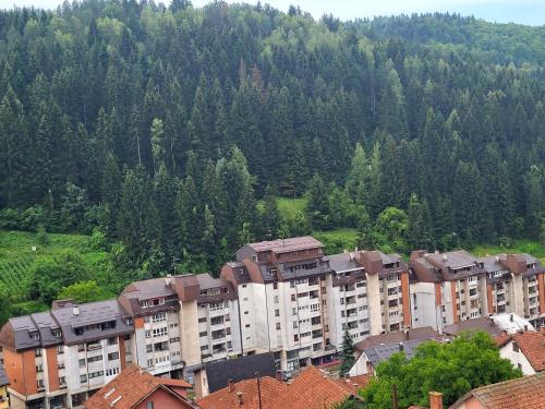 un gruppo di condomini di fronte a una montagna di Apartman Ana a Nova Varoš
