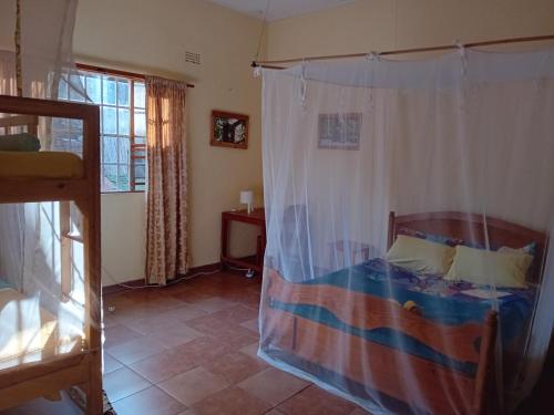 a bedroom with a bed with a canopy at Blend Lodge and Kitchen in Zomba