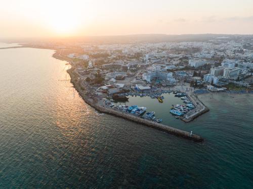 an aerial view of a marina in the water at Blue Harbour Boutique in Ayia Napa