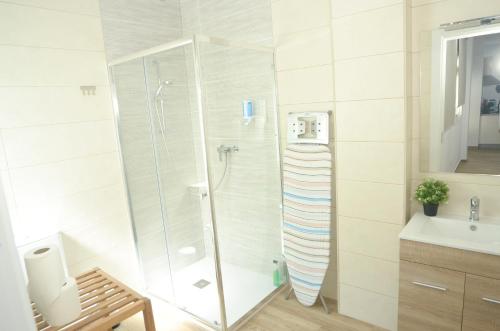 ein Bad mit einer Dusche und einem Waschbecken in der Unterkunft Alojamiento del Sol in Málaga
