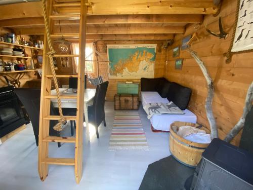 a room with a bunk bed and a ladder at Bardu Huskylodge 