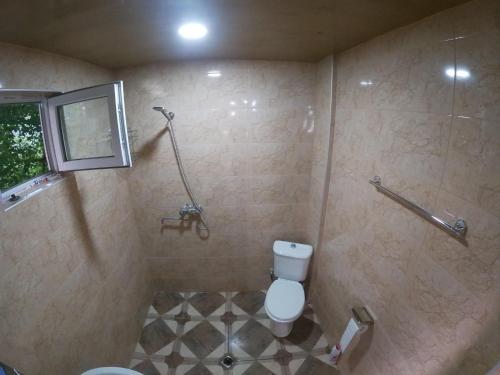 a bathroom with a toilet and a shower at Gigi in Khvanchkara