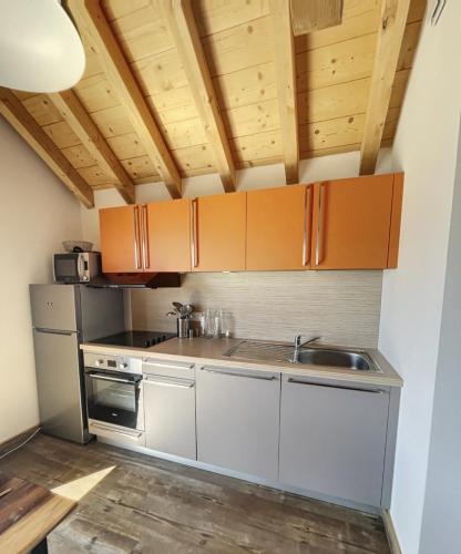 - une cuisine avec un évier, une cuisinière et des placards dans l'établissement Chalet L'Albaron, à La Toussuire