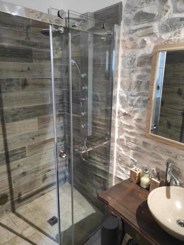 a bathroom with a shower and a sink at La Vigneronne des Costières in Vauvert